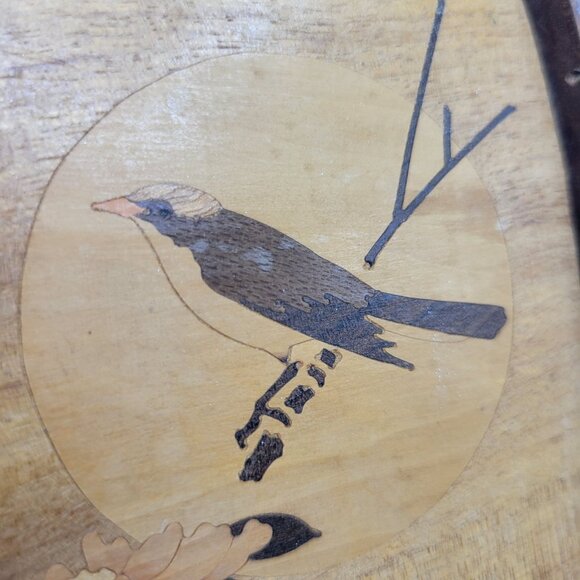 Vintage Wood Hand Carved Painted Crumb Tray & Scraper Floral & Bird Design Japan - Picture 5 of 11